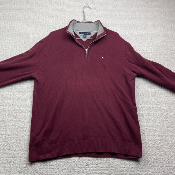 Tommy Hilfiger Quarter zip Sweater Pullover Wine Red Men Sz XL Preppy Academia - Picture 5 of 12